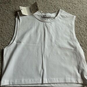 ZARA White Cropped Muscle Tank